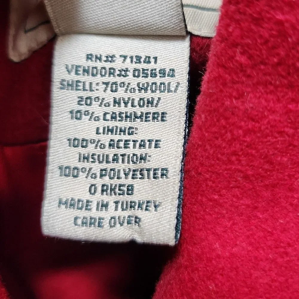 L.L. Bean Wool Cashmere Double Breasted Peacoat Coat Womens Red Size 14